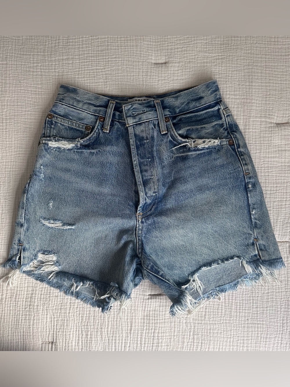 AGOLDE Dee Ultra High-Rise Cutoff Denim Shorts – Ricochet Blue Size 25